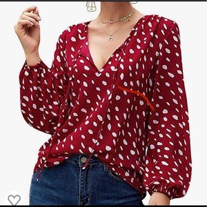 Red and white Dalmatian print blouse | L